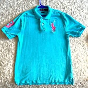 Boy’s Polo Shirt in blue and pink. Big pony. Size M (10-12) No stains or rips.